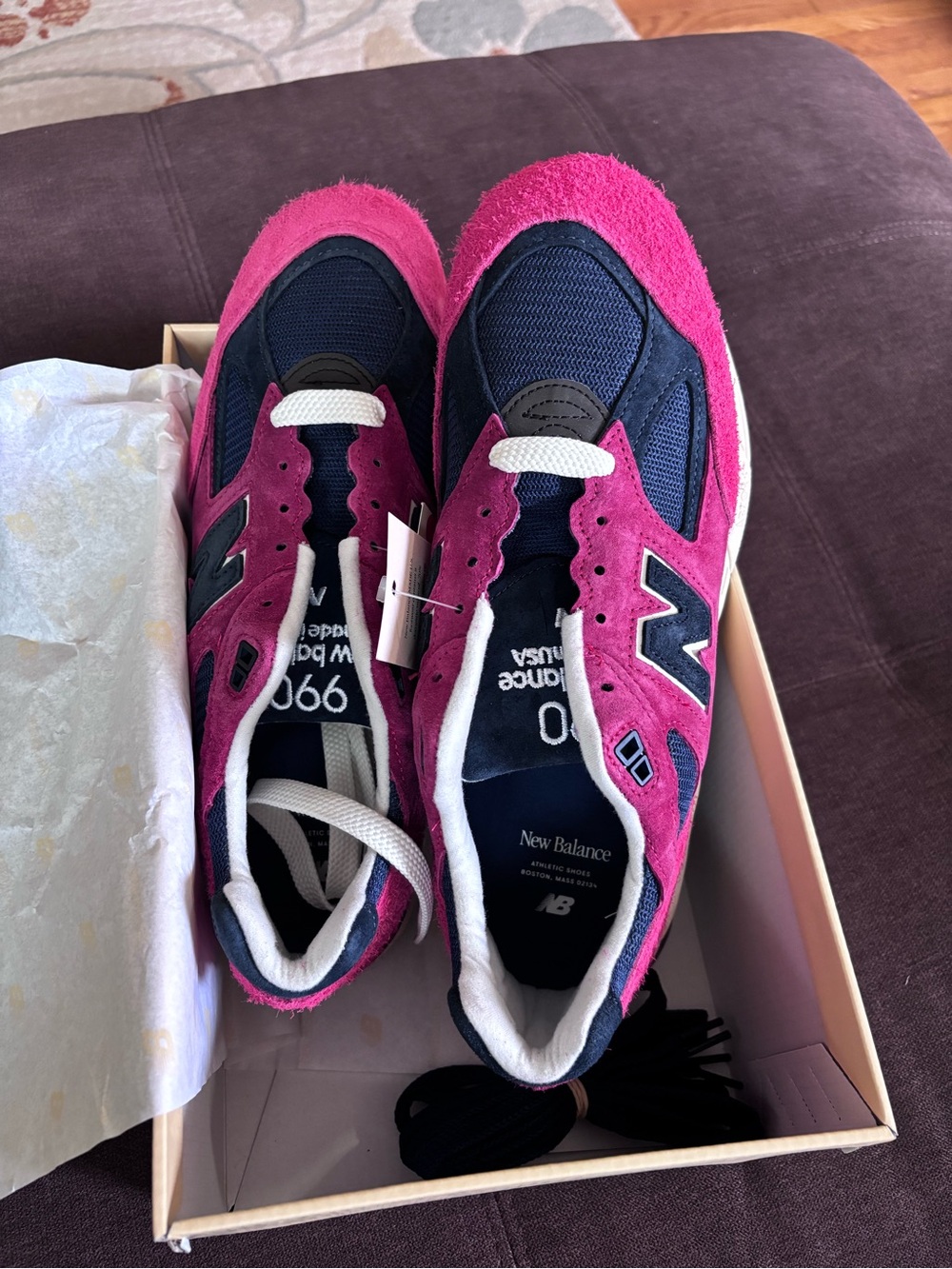 New Balance Pink and Navy Retro Running Sneakers